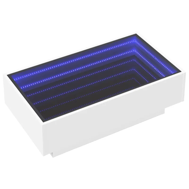 Kavos staliukas su LED, baltas, 90x50x30cm, apdirbta mediena