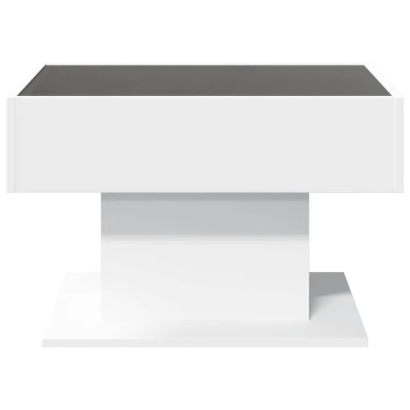 Kavos staliukas su LED, baltas, 70x50x45cm, apdirbta mediena