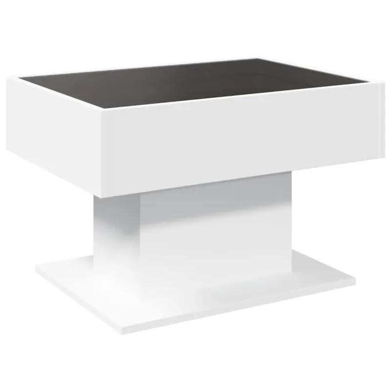 Kavos staliukas su LED, baltas, 70x50x45cm, apdirbta mediena