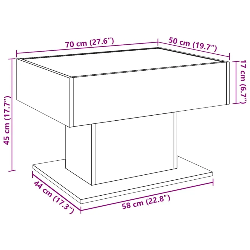 Kavos staliukas su LED, baltas, 70x50x45cm, apdirbta mediena