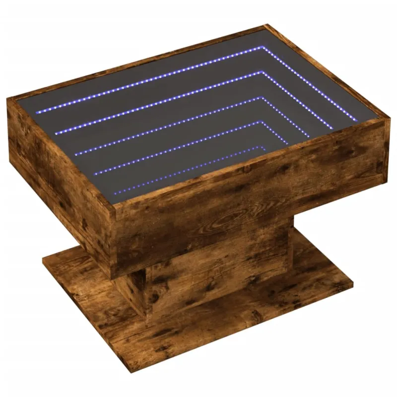 Kavos staliukas su LED, dūminio ąžuolo, 70x50x45cm, mediena