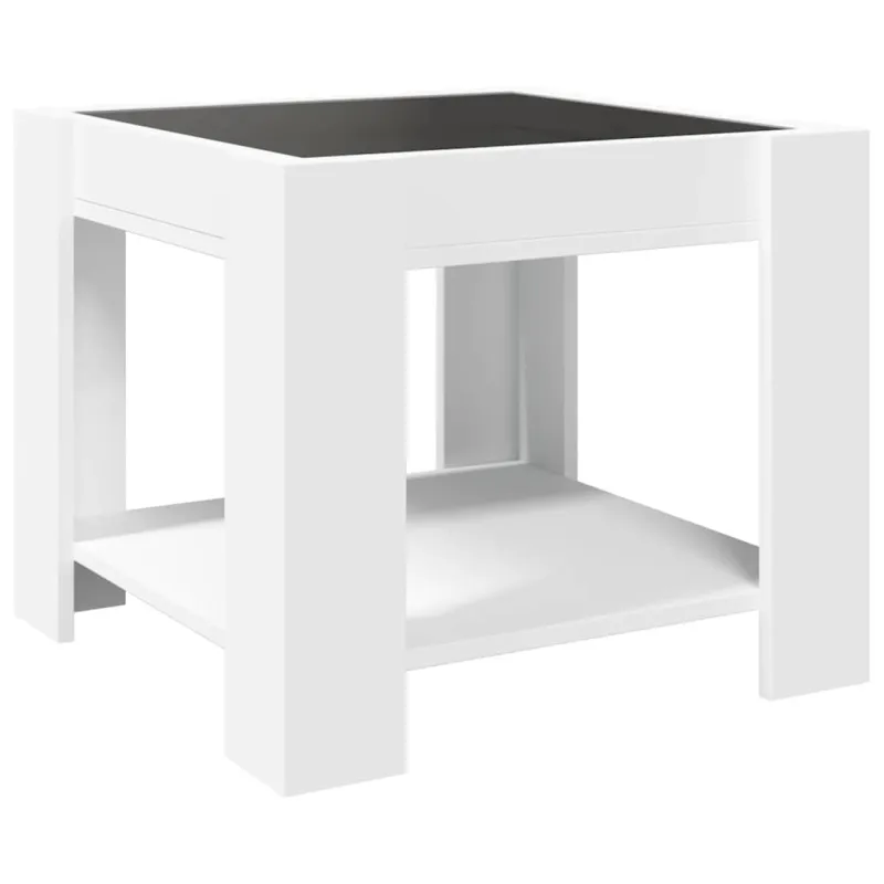 Kavos staliukas su LED, baltas, 53x53x45cm, apdirbta mediena
