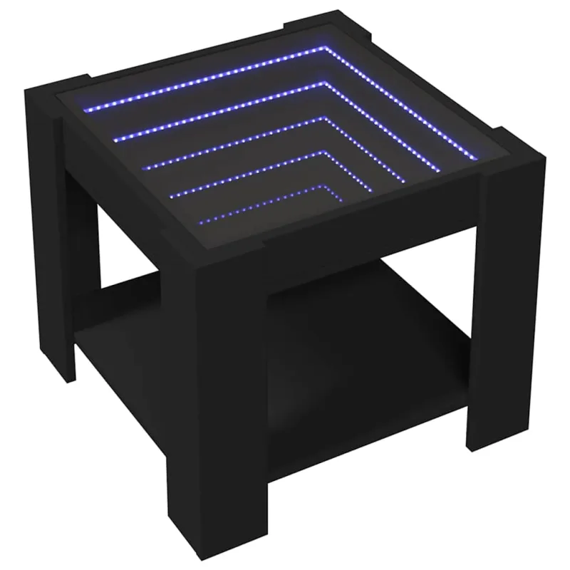 Kavos staliukas su LED, juodas, 53x53x45cm, apdirbta mediena