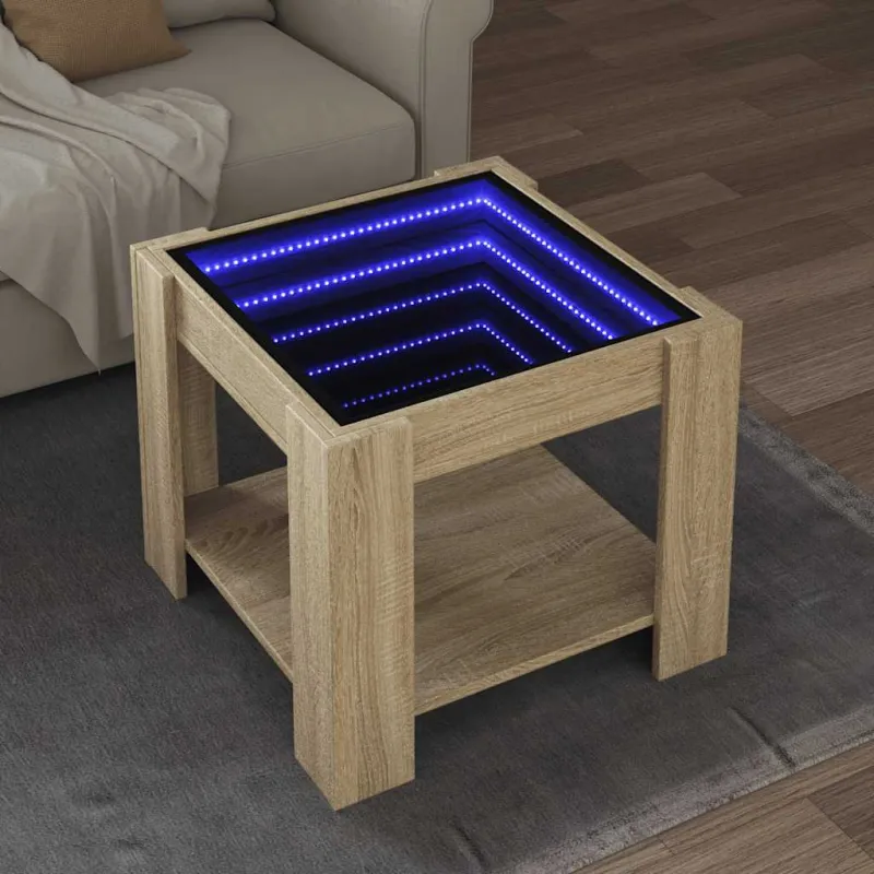 Kavos staliukas su LED, ąžuolo, 53x53x45cm, apdirbta mediena
