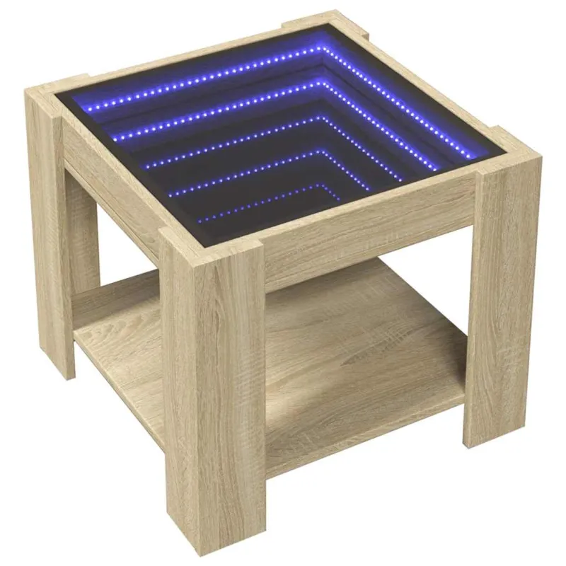 Kavos staliukas su LED, ąžuolo, 53x53x45cm, apdirbta mediena