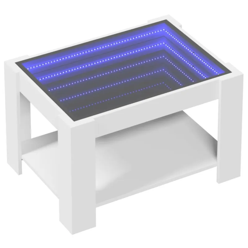 Kavos staliukas su LED, baltas, 73x53x45cm, apdirbta mediena