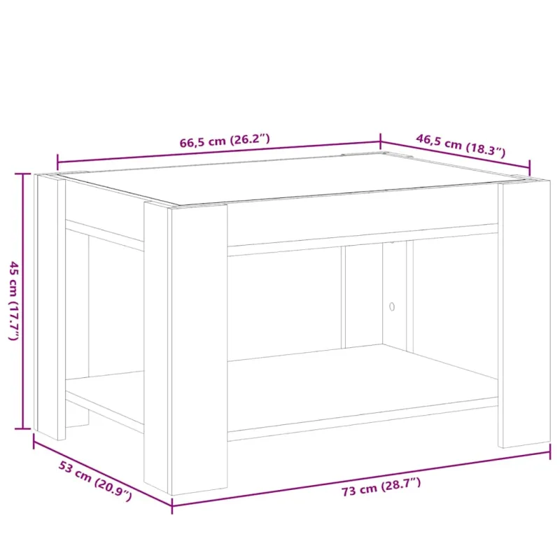 Kavos staliukas su LED, juodas, 73x53x45cm, apdirbta mediena