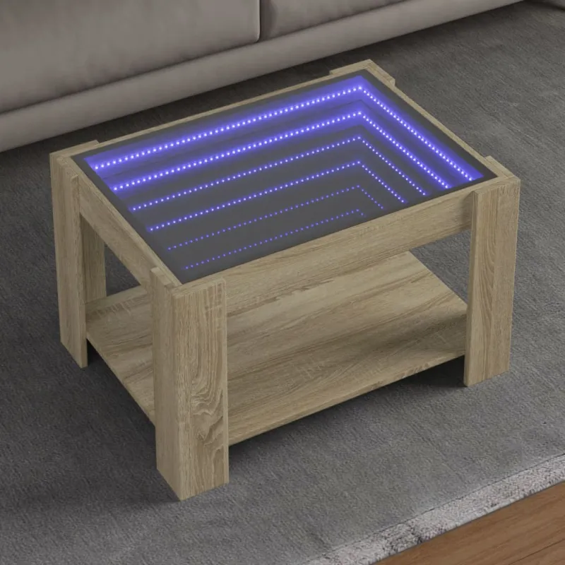 Kavos staliukas su LED, ąžuolo, 73x53x45cm, apdirbta mediena