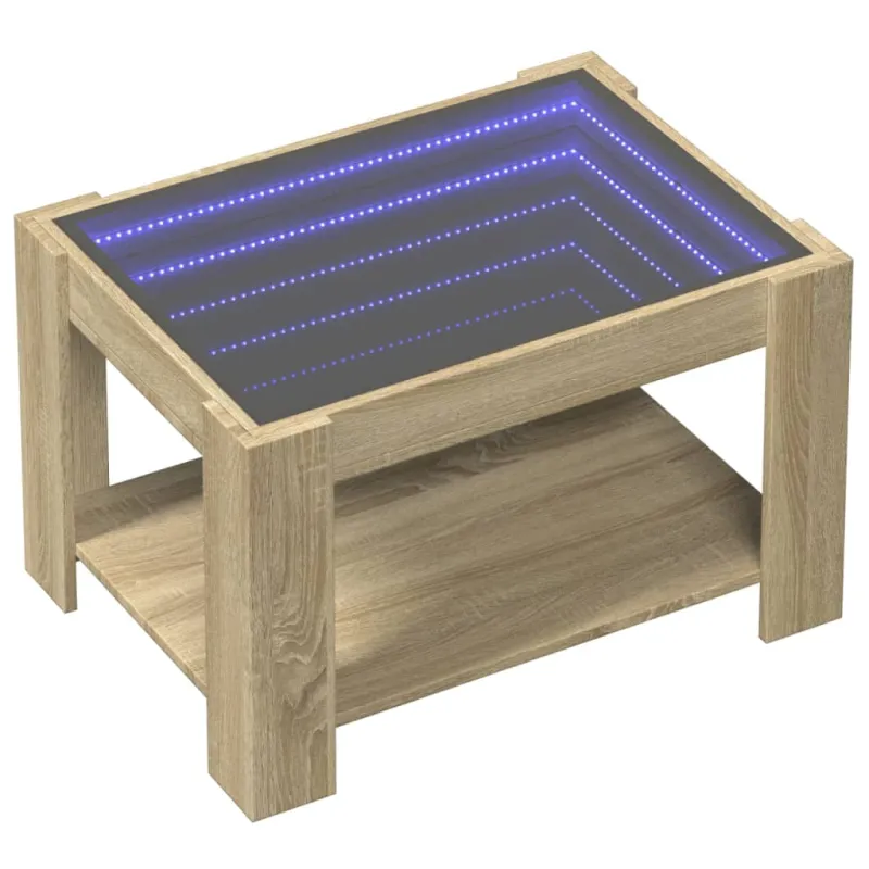 Kavos staliukas su LED, ąžuolo, 73x53x45cm, apdirbta mediena
