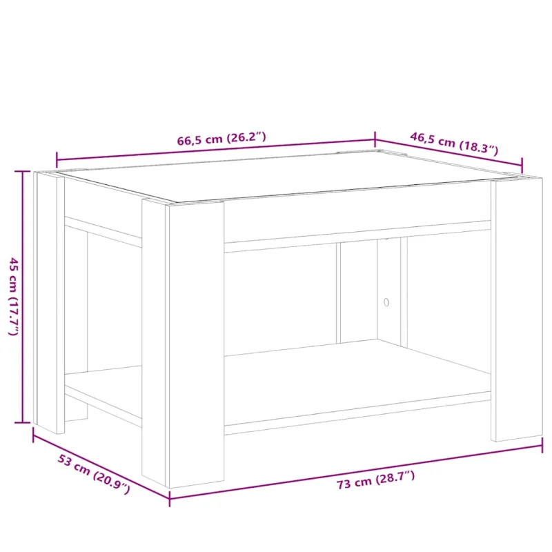 Kavos staliukas su LED, betono, 73x53x45cm, apdirbta mediena