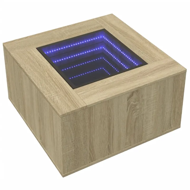 Kavos staliukas su LED, ąžuolo, 60x60x40cm, apdirbta mediena
