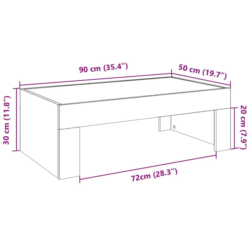 Kavos staliukas su Infinity LED lemputėmis, pilkas, 90x50x30cm