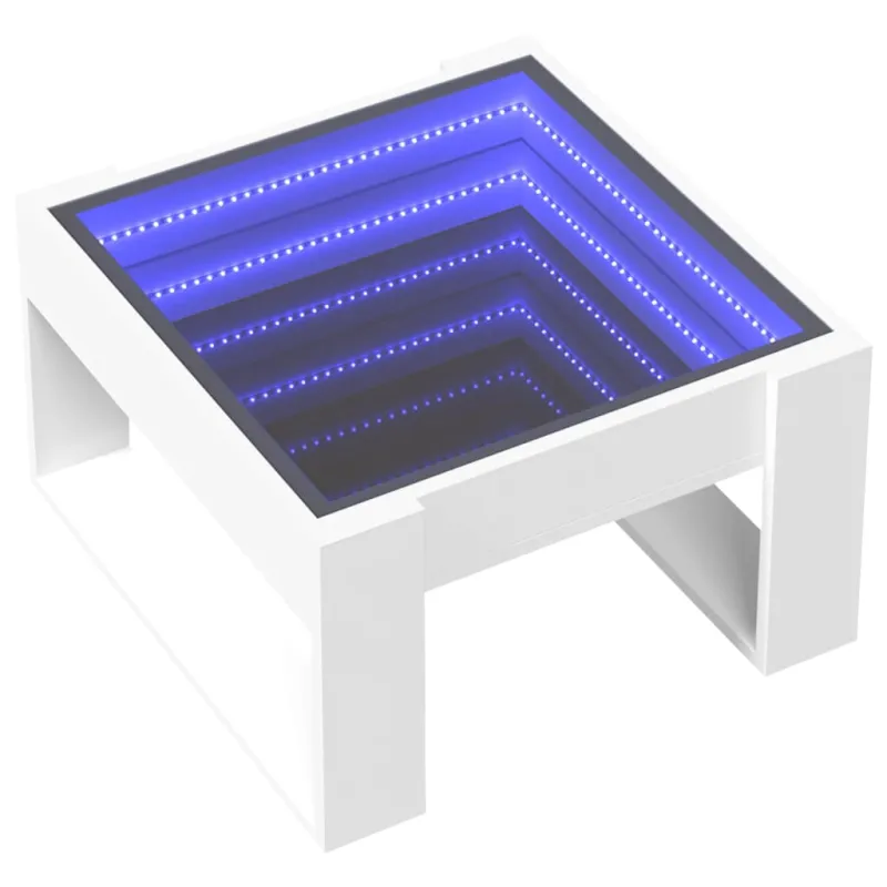 Kavos staliukas su Infinity LED lemputėmis, baltas, 50x53x30cm