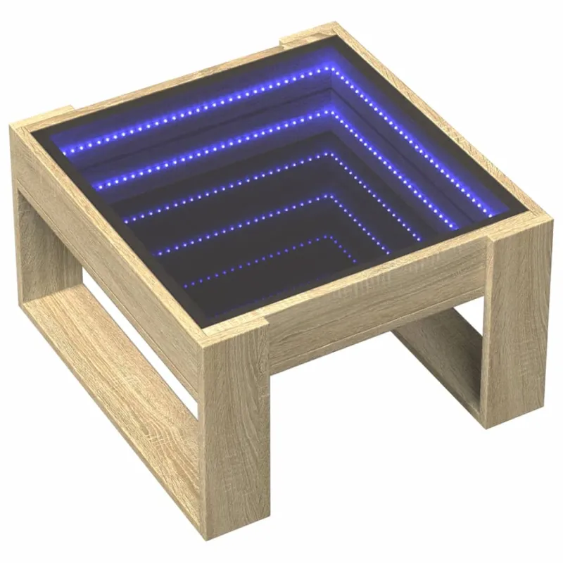 Kavos staliukas su Infinity LED lemputėmis, ąžuolo, 50x53x30cm