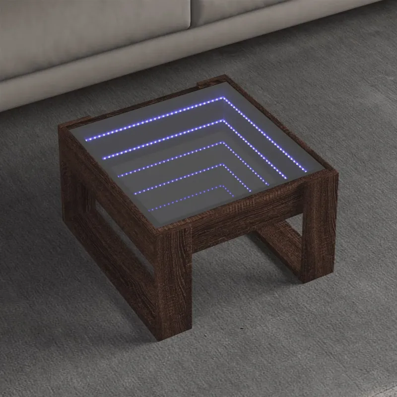 Kavos staliukas su Infinity LED lemputėmis, rudas, 50x53x30cm