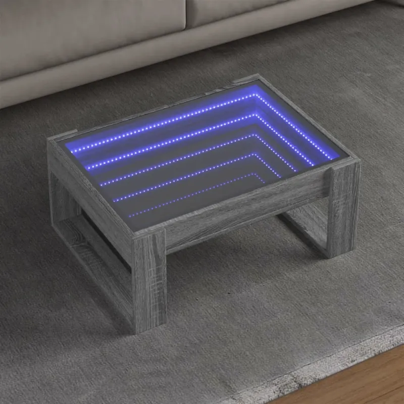 Kavos staliukas su Infinity LED lemputėmis, pilkas, 70x53x30cm