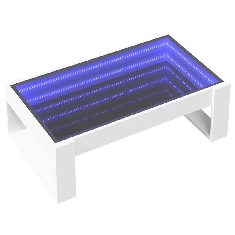 Kavos staliukas su Infinity LED lemputėmis, baltas, 90x53x30cm