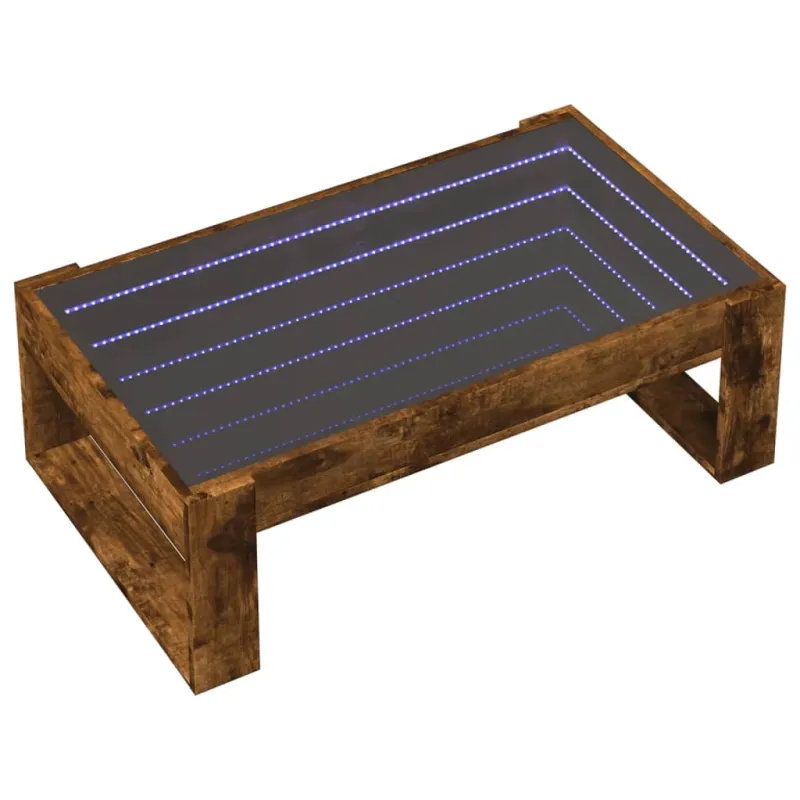 Kavos staliukas su Infinity LED lemputėmis, dūminis, 90x53x30cm