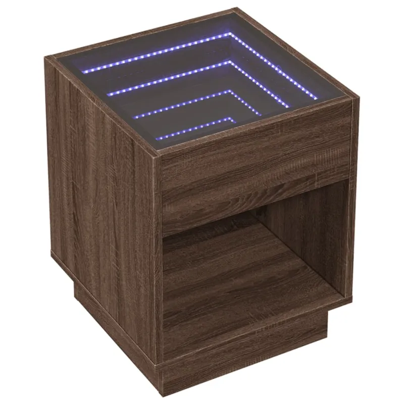 Kavos staliukas su Infinity LED lemputėmis, rudas, 40x40x50cm