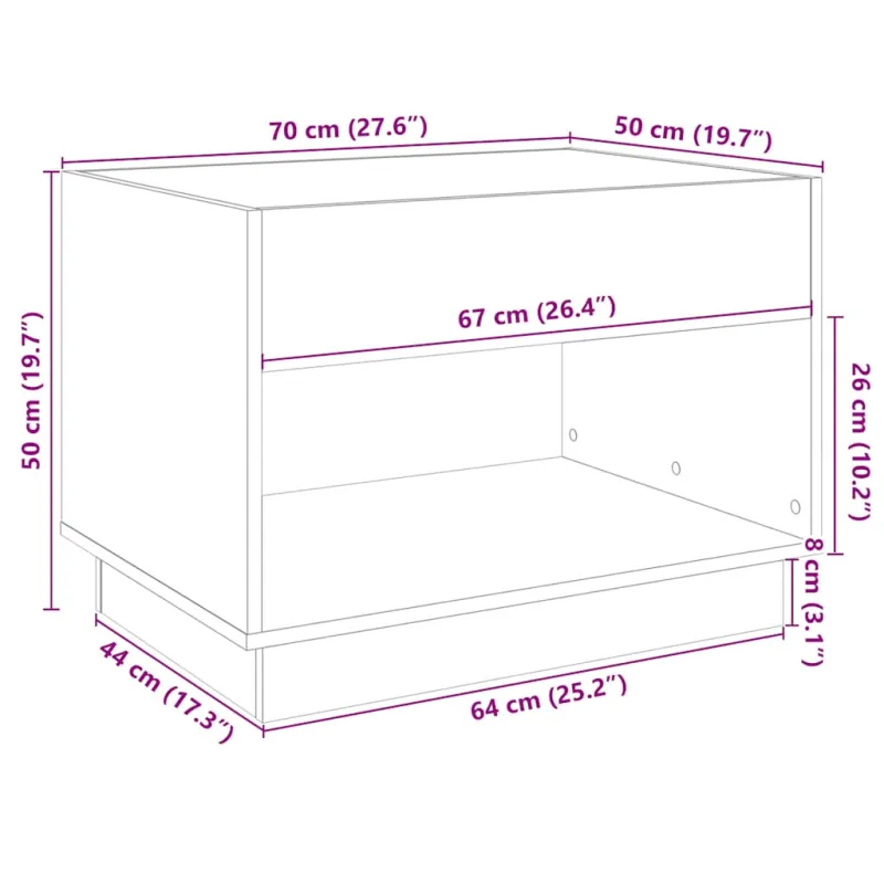 Kavos staliukas su Infinity LED lemputėmis, baltas, 70x50x50cm
