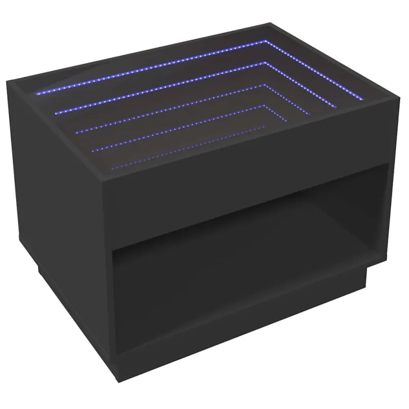 Kavos staliukas su Infinity LED lemputėmis, juodas, 70x50x50cm