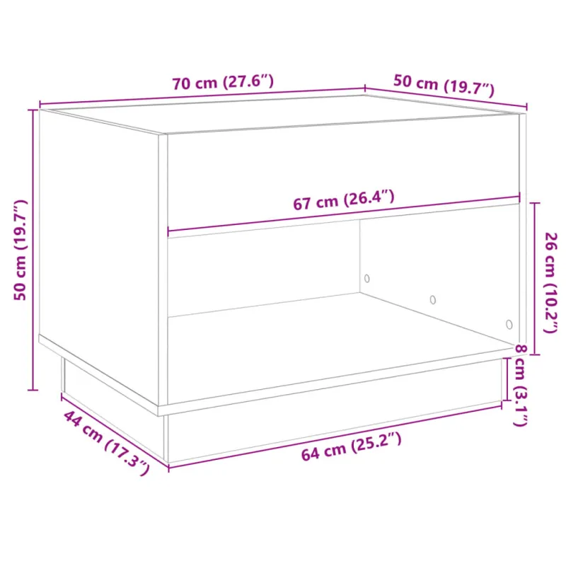 Kavos staliukas su Infinity LED lemputėmis, pilkas, 70x50x50cm
