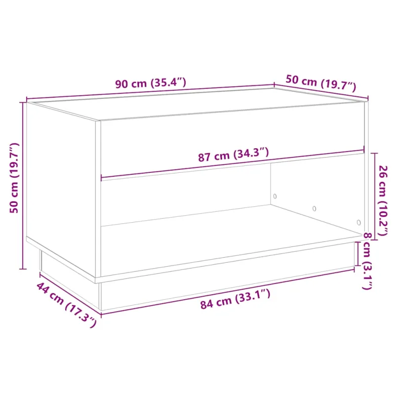Kavos staliukas su Infinity LED lemputėmis, baltas, 90x50x50cm