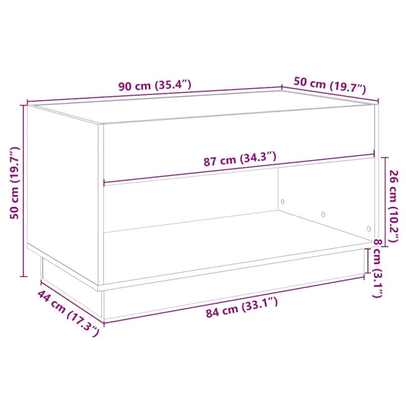 Kavos staliukas su Infinity LED lemputėmis, ąžuolo, 90x50x50cm
