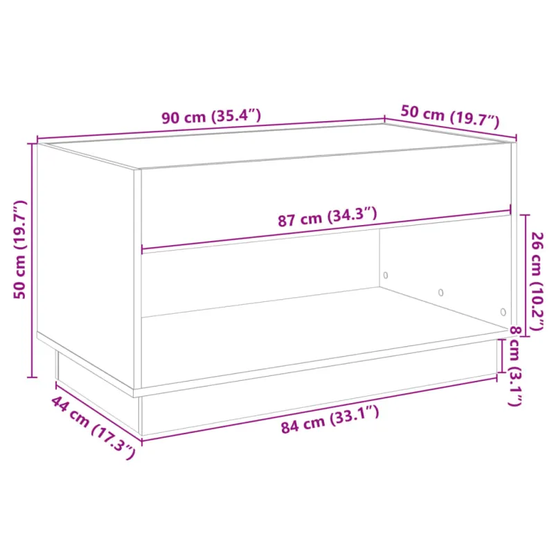 Kavos staliukas su Infinity LED lemputėmis, dūminis, 90x50x50cm