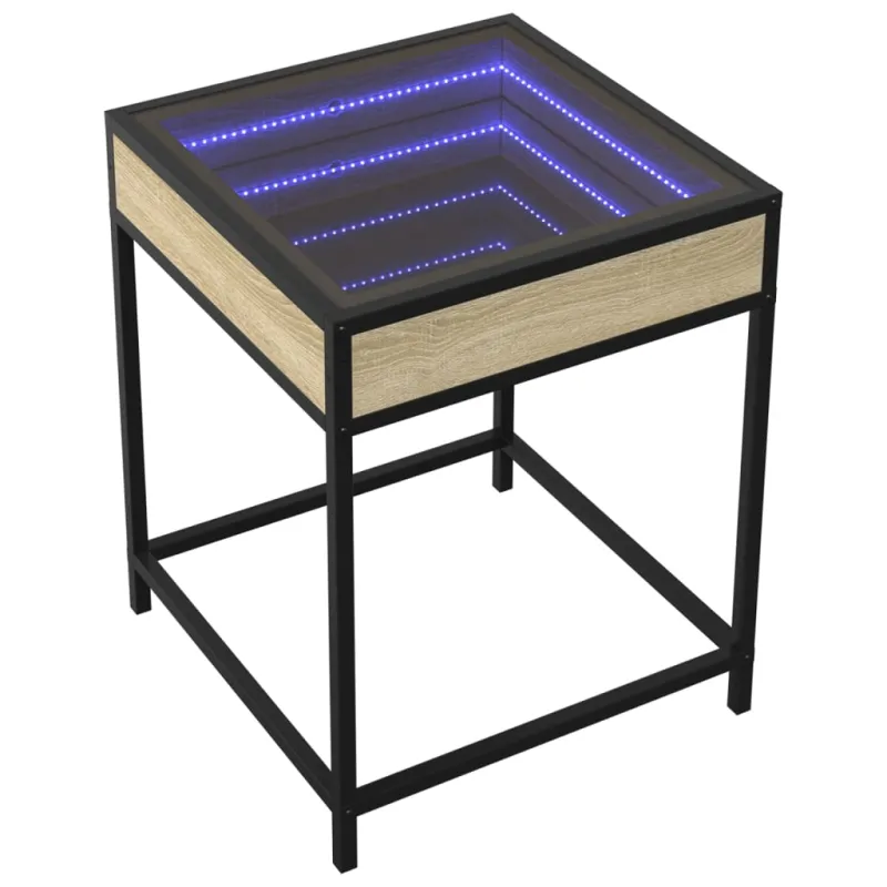 Kavos staliukas su Infinity LED lemputėmis, ąžuolo, 40x40x51cm