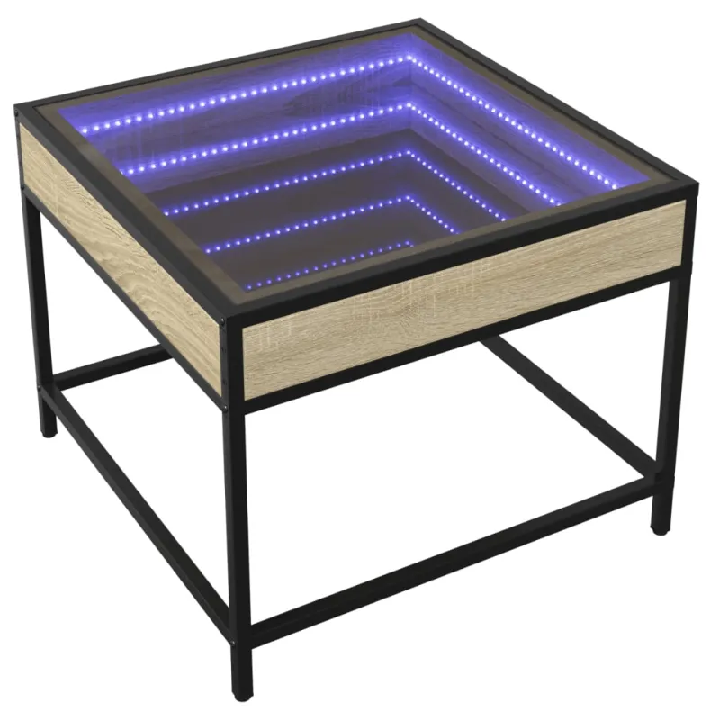 Kavos staliukas su Infinity LED lemputėmis, ąžuolo, 50x50x41cm
