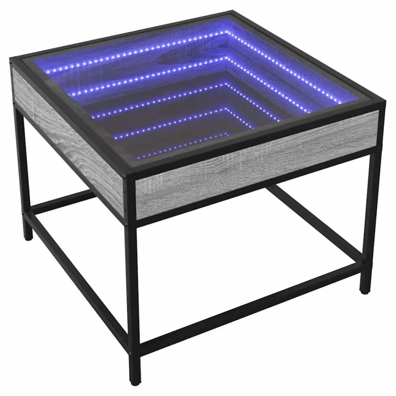 Kavos staliukas su Infinity LED lemputėmis, pilkas, 50x50x41cm