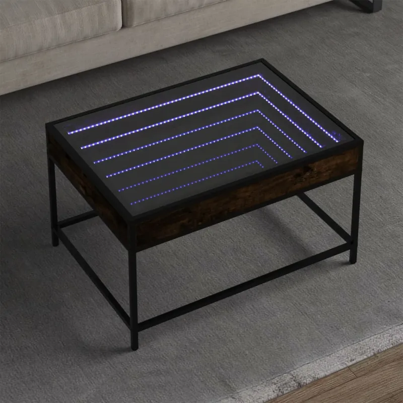 Kavos staliukas su Infinity LED lemputėmis, dūminis, 70x50x41cm