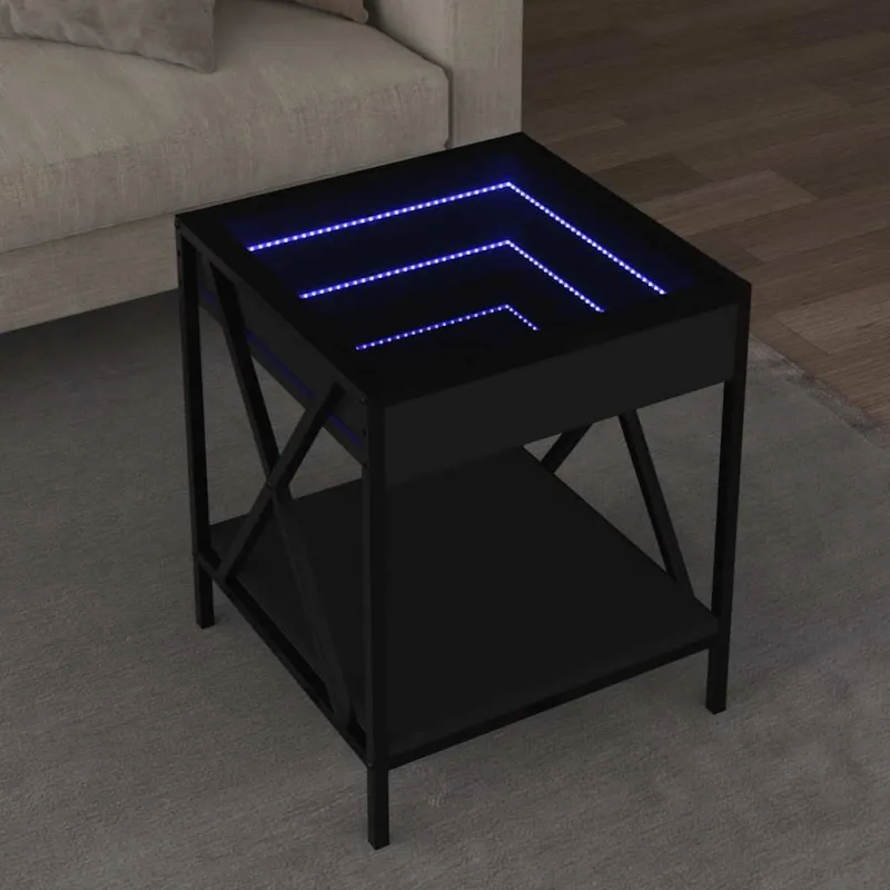 Kavos staliukas su Infinity LED lemputėmis, juodas, 40x40x49cm