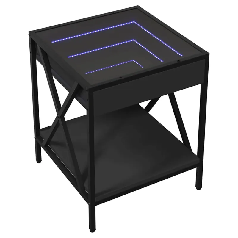 Kavos staliukas su Infinity LED lemputėmis, juodas, 40x40x49cm