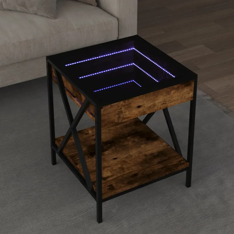 Kavos staliukas su Infinity LED lemputėmis, dūminis, 40x40x49cm