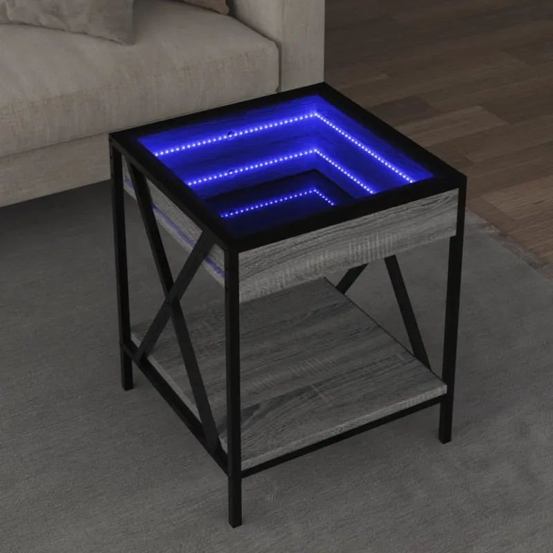 Kavos staliukas su Infinity LED lemputėmis, pilkas, 40x40x49cm