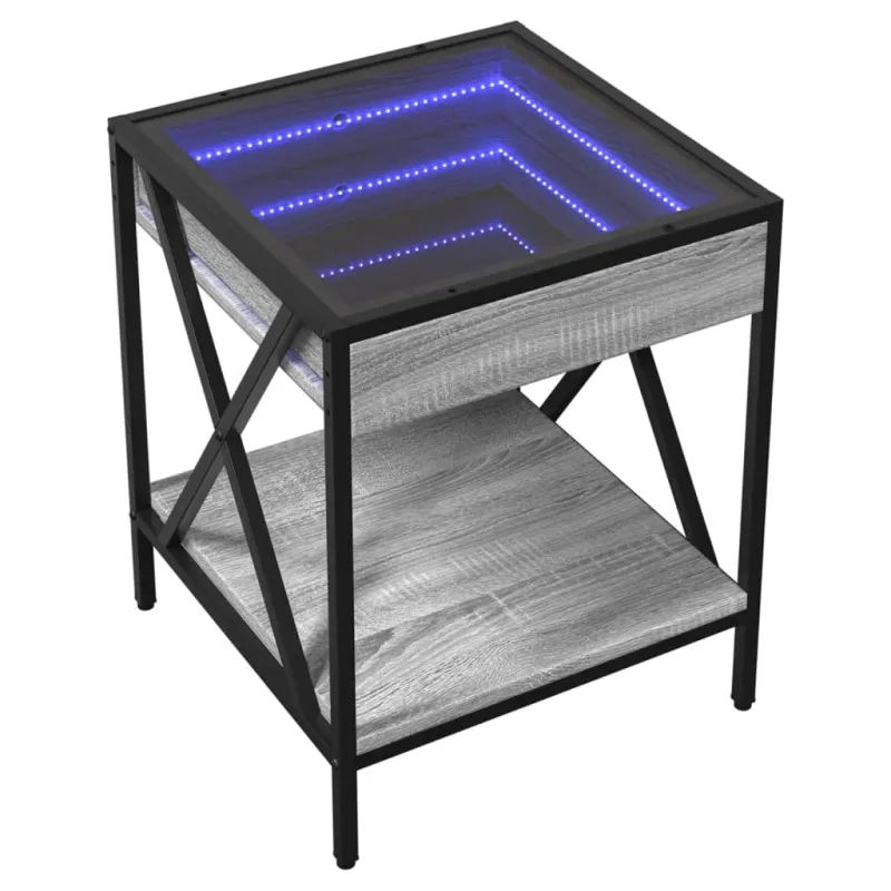 Kavos staliukas su Infinity LED lemputėmis, pilkas, 40x40x49cm