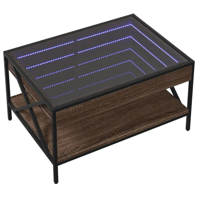 Kavos staliukas su Infinity LED lemputėmis, rudas, 70x50x38cm