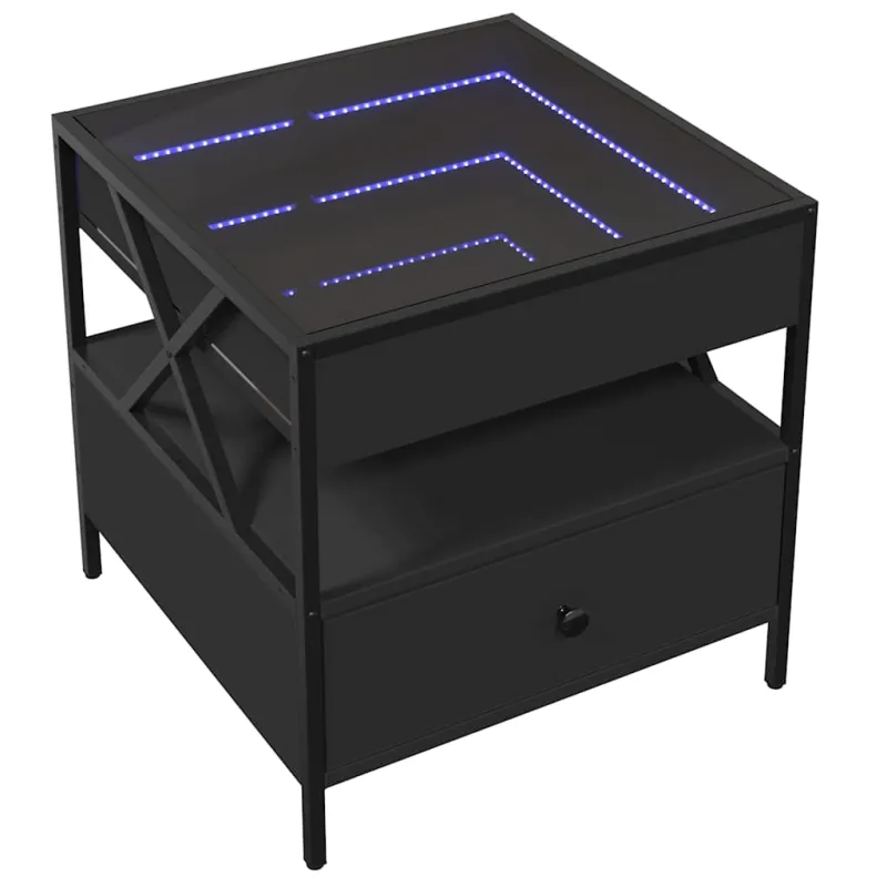 Kavos staliukas su Infinity LED lemputėmis, juodas, 50x50x51cm