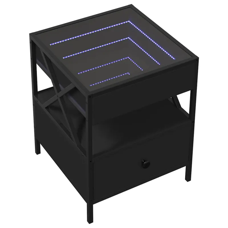 Kavos staliukas su Infinity LED lemputėmis, juodas, 40x40x51cm