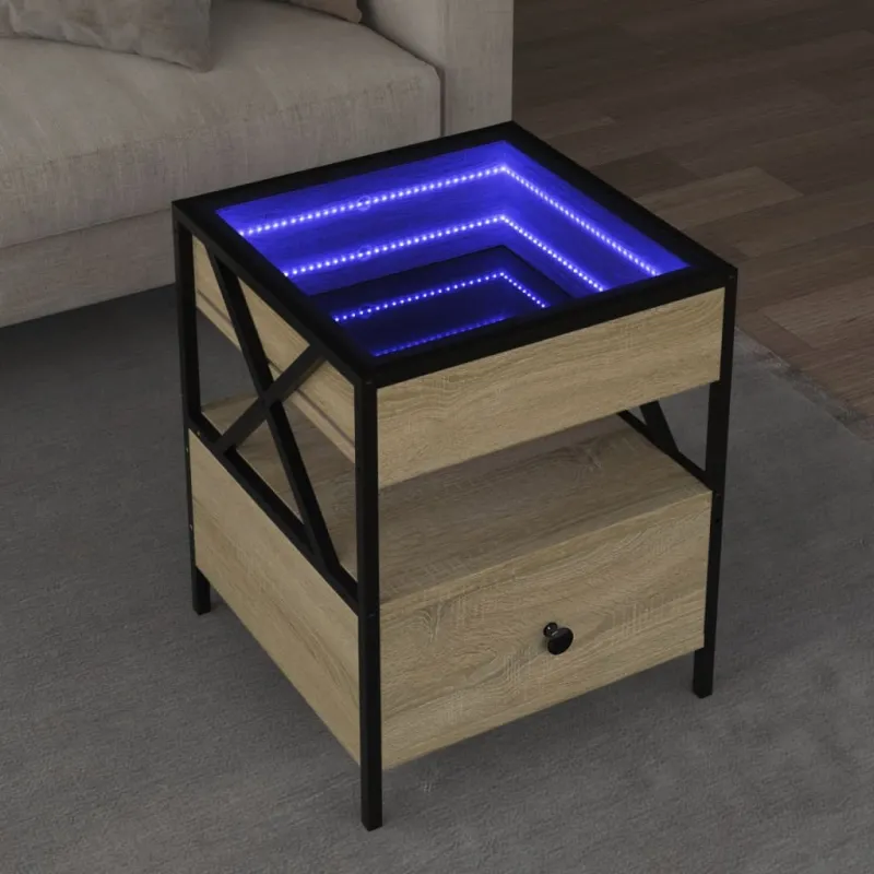 Kavos staliukas su Infinity LED lemputėmis, ąžuolo, 40x40x51cm