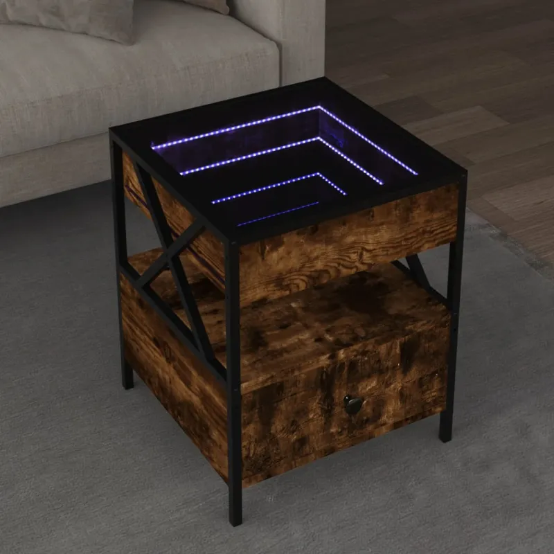 Kavos staliukas su Infinity LED lemputėmis, dūminis, 40x40x51cm