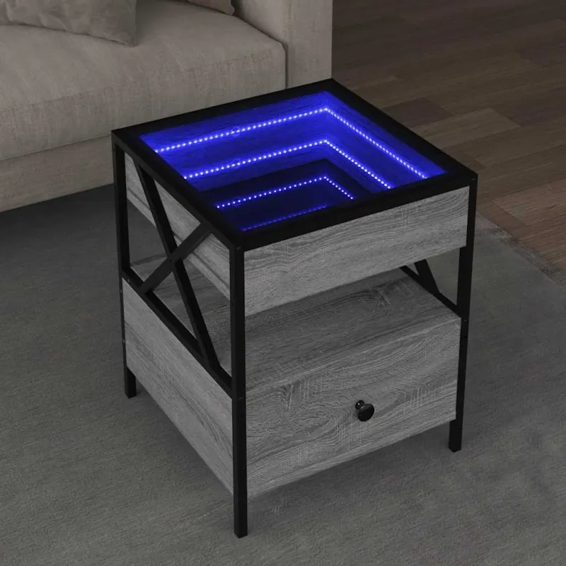 Kavos staliukas su Infinity LED lemputėmis, pilkas, 40x40x51cm