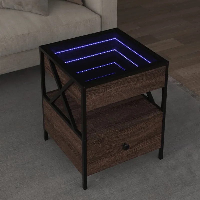 Kavos staliukas su Infinity LED lemputėmis, rudas, 40x40x51cm