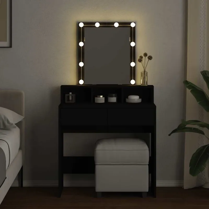 Kosmetinis staliukas su LED, juodos spalvos, 80x41x144,5cm