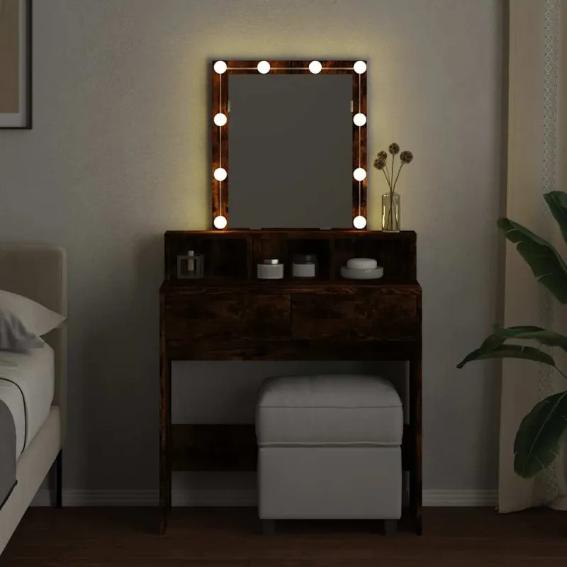 Kosmetinis staliukas su LED, dūminio ąžuolo, 80x41x144,5cm