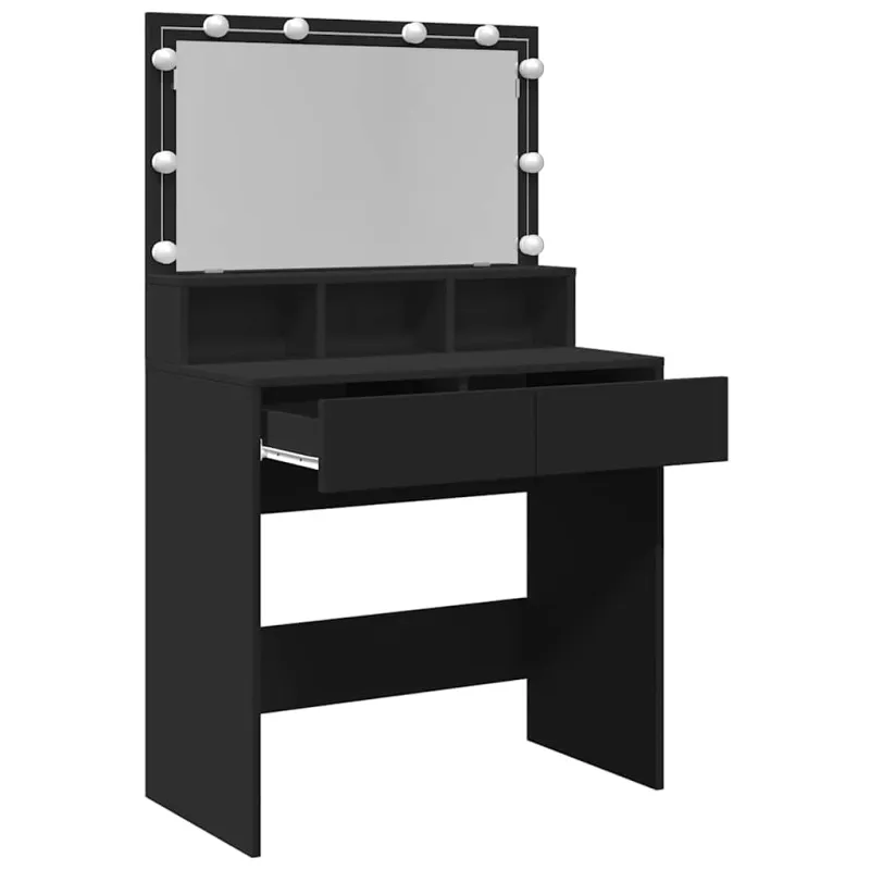 Kosmetinis staliukas su LED, juodos spalvos, 80x41x134,5cm