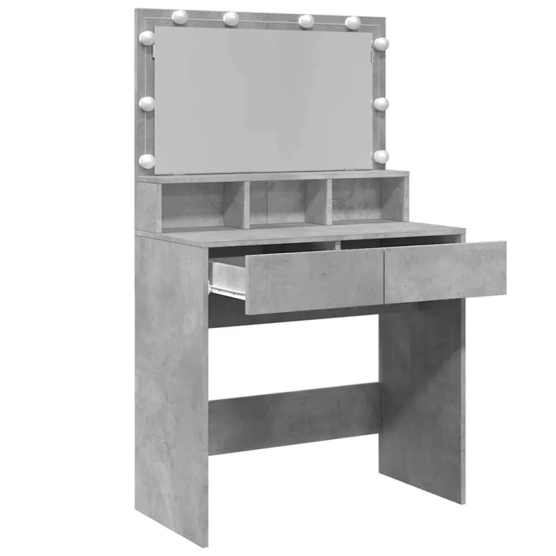 Kosmetinis staliukas su LED, betono pilkas, 80x41x134,5cm