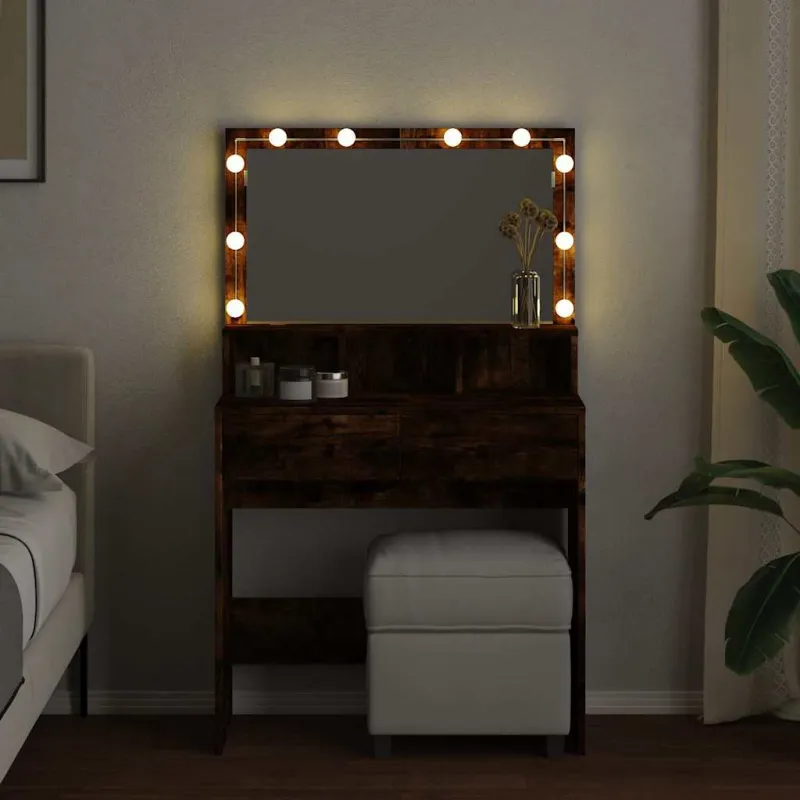 Kosmetinis staliukas su LED, dūminio ąžuolo, 80x41x134,5cm